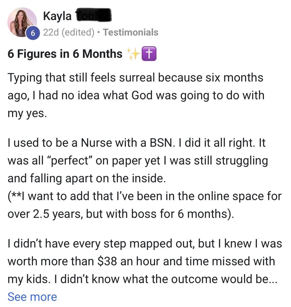 Testimonial from Kayla: 6 figures in 6 months after leaving nursing
